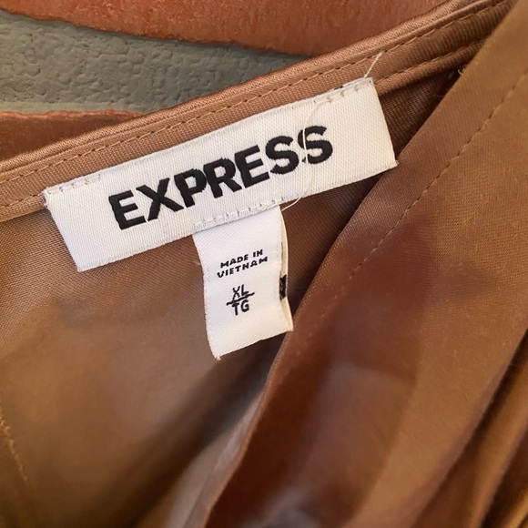 Express Brown/Gold V-Neck Mini Tie dress Size XL - Picture 3 of 4